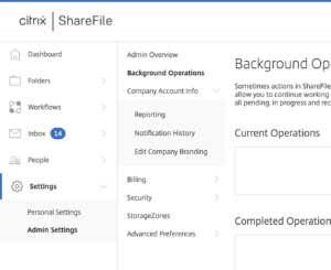 Screenshot of ShareFile's navigation menus