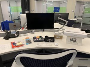 New hire's desk decorated for their first day